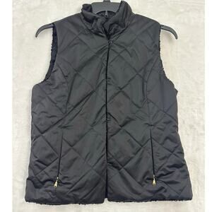 LRL Ralph Lauren Black Vest Reversible L Faux Fur Quilted